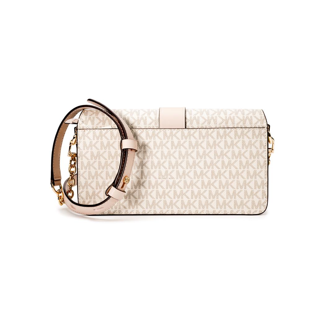 Michael Kors MK Greenwich Borsa a Spalla con Stampa Logo Vintage Donna Borsa a Spalla Bianco Vaniglia Rosa Nudo 30H1GGRL6B-173