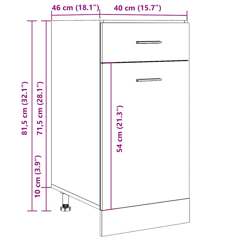 Lyon Unterschrank mit Schublade Betongrau 40 x 46 x 81,5 cm Spanplatte