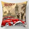 Vintage Cars and City Landmarks Pillows Pattern Cushion Cover Suitable for Sofa Bedroom Car Pillow Cover