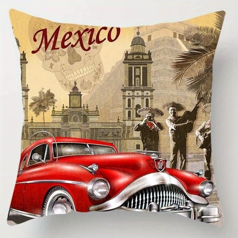 Vintage Cars and City Landmarks Pillows Pattern Cushion Cover Suitable for Sofa Bedroom Car Pillow Cover