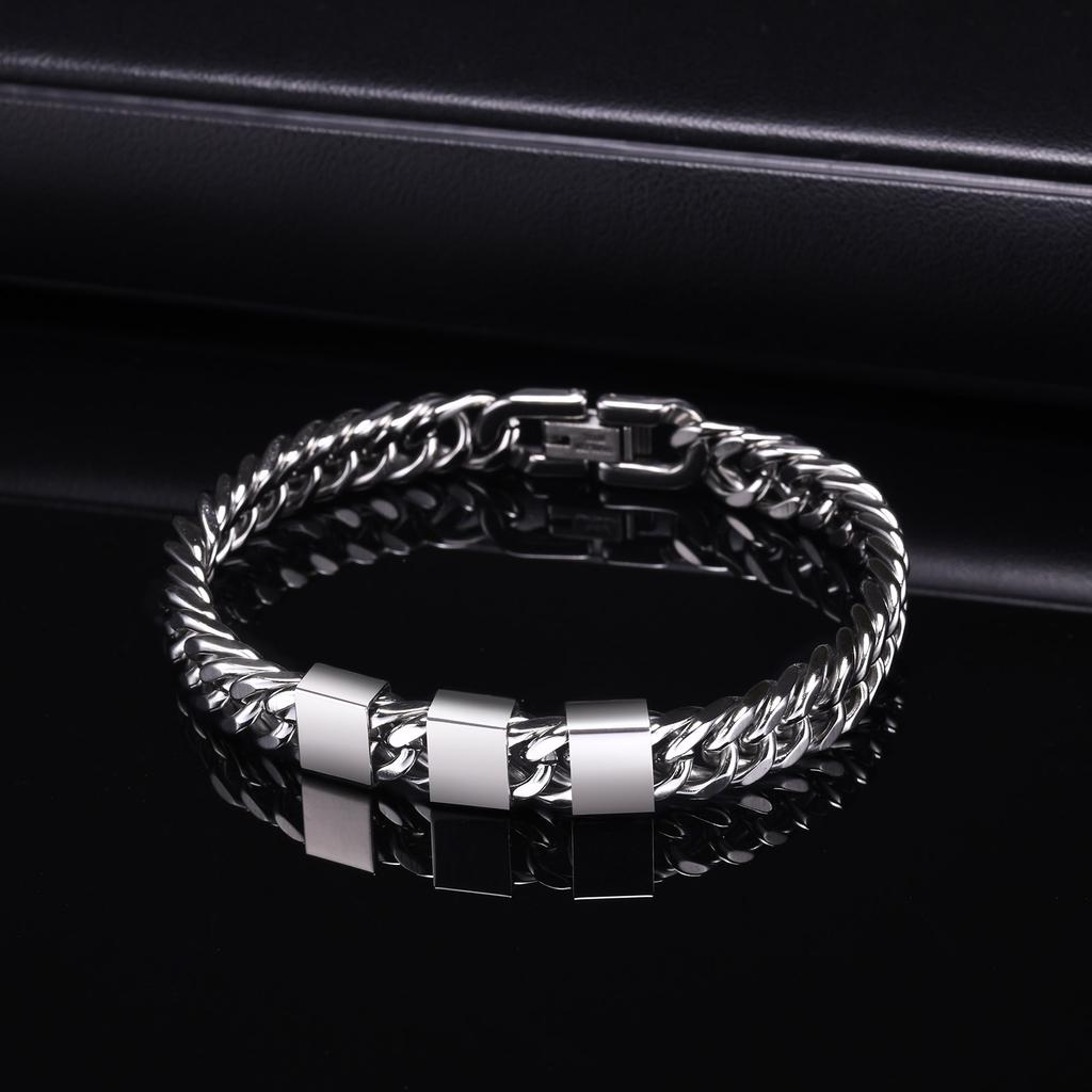 Vnox Custom 2-6 Name Beads Bracelets for Men, Never Fade Stainless Steel Cuban Chain Bracelets,Personalize Father's Day Gift Dad