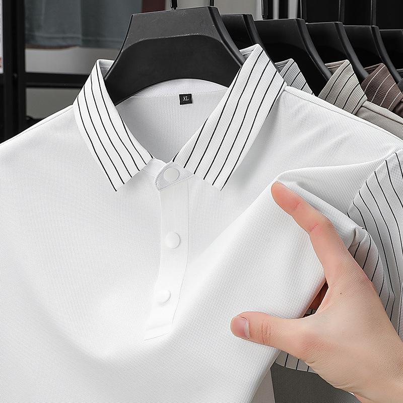 Men s White Polo Shirt with Striped Collar Detail L белый