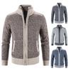 Plaid Lined Zipper Closure Male Sweater Coat Long Sleeve Patchwork Color Pockets Stand Collar Sweater Coat Men Knitwear
