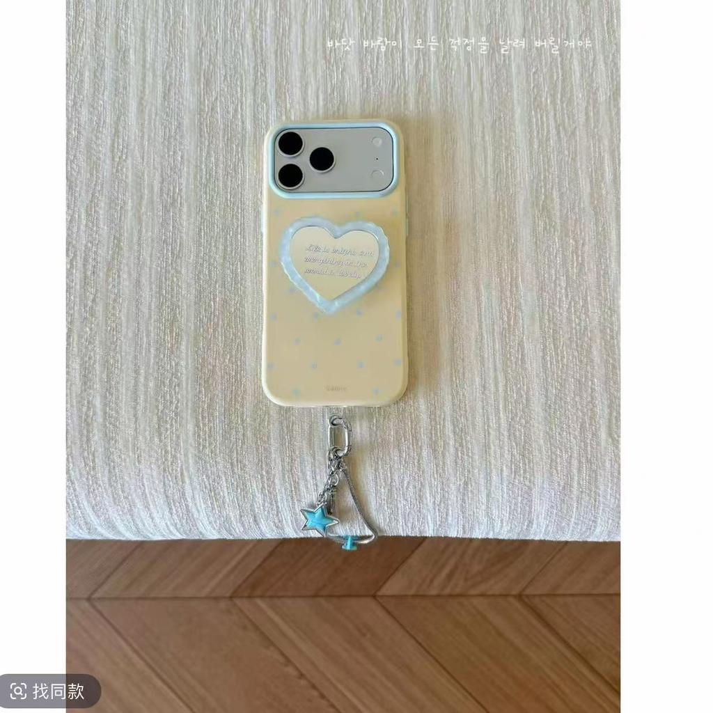 Fresh Polka Dot Love Mirror Bracket Is Suitable for Apple 17promax Mobile Phone Case 16pro Anti-drop 15/14 Bracelet.