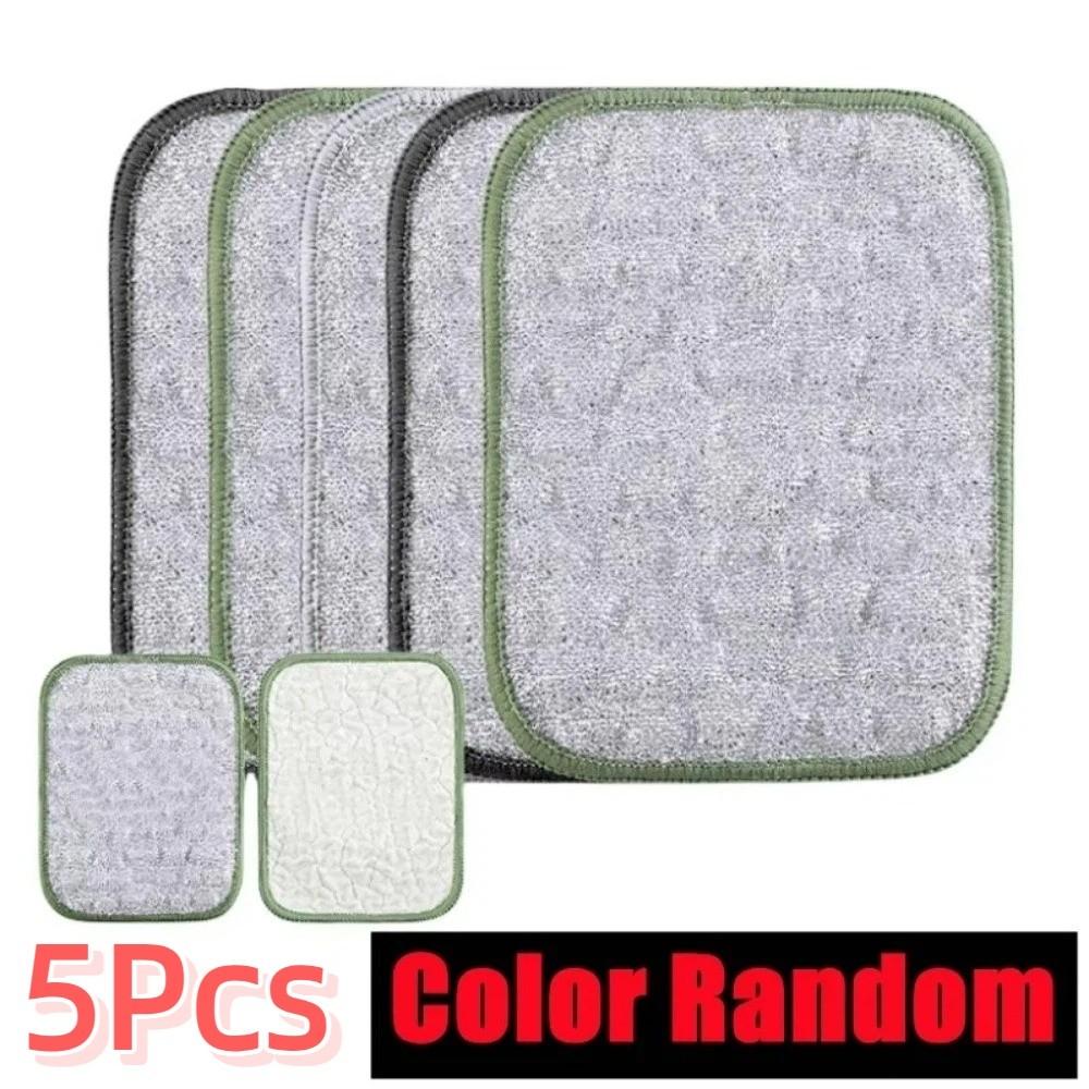 5Pcs Double-Side Wiping Rags Reusable Kitchen Cleaning Cloths Microfiber Dishcloths Home Use