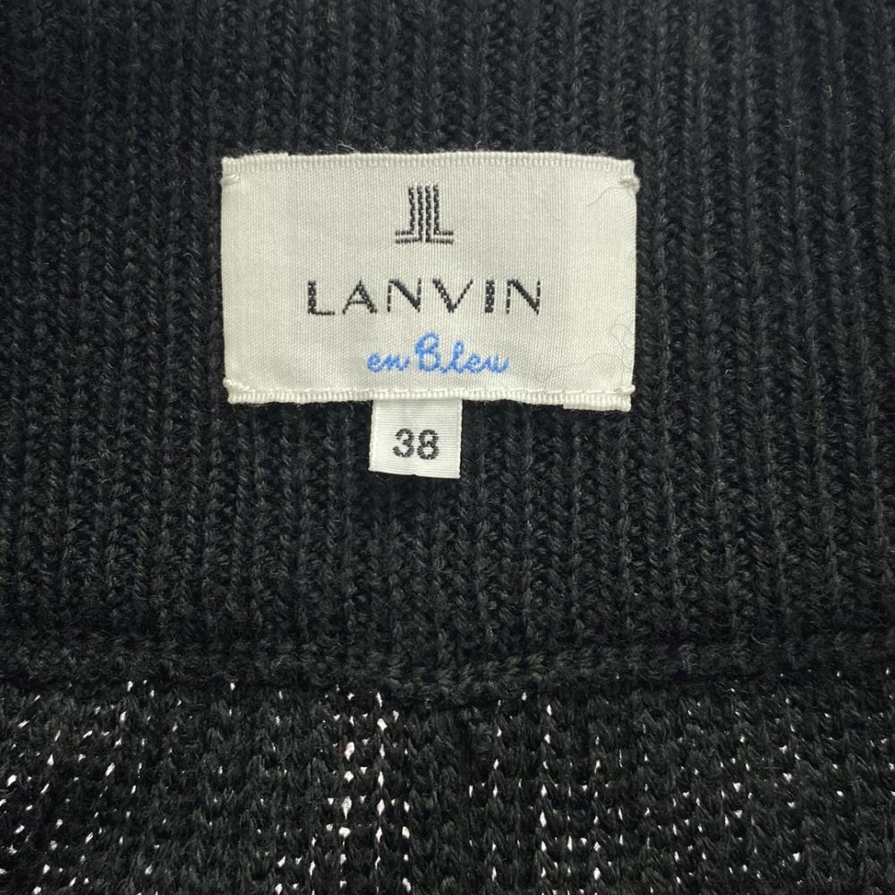 LANVIN en Bleu wool blend knit Knee length skirt 38 black Waist ribbon Women Used