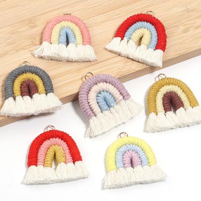 2pcs Handmade Woven Rainbow Tassel Pendants Colorful Cute Knitted Cotton Rope Keychain For DIY Jewelry Gift Keychain Accessories