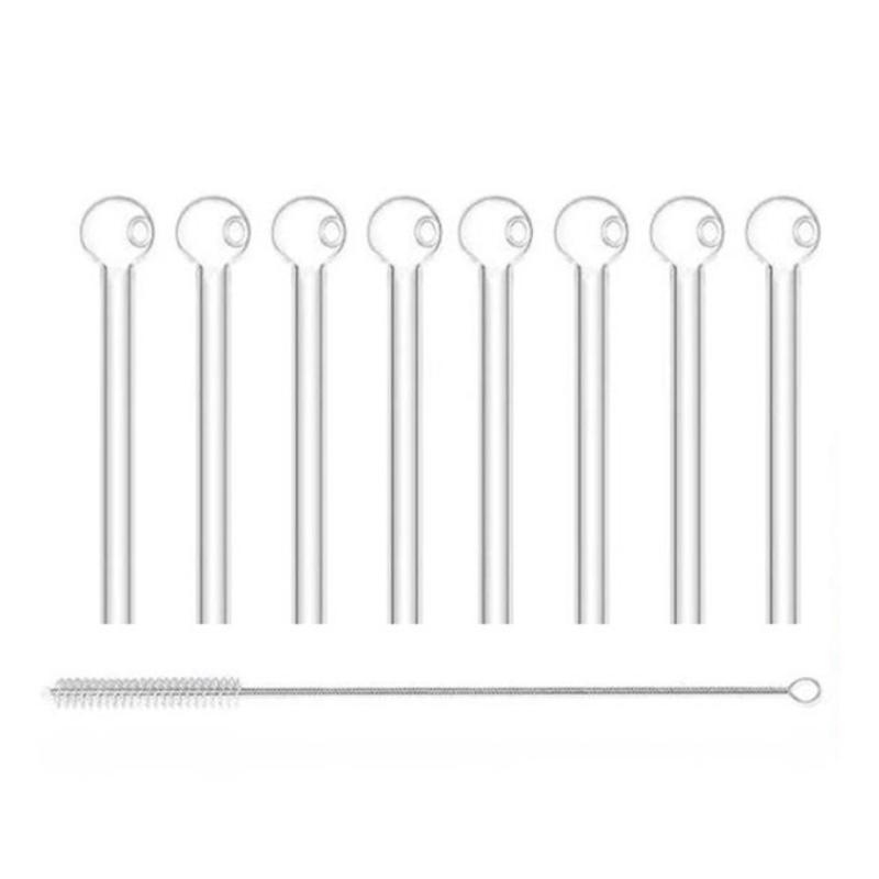 8 Stück Hohle Kugel Glasstrohhalme Saft Milch Hohes Borosilikat Hitzebeständig Runder Kopf Strohhalm Wiederverwendbar