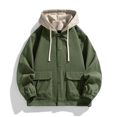 Printemps et Automne Nouvelle Veste Fausse Deux Pièces Veste à Capuche Veste de Baseball pour Homme Marque Tendance Polyvalente Décontractée Ample Veste de Travail