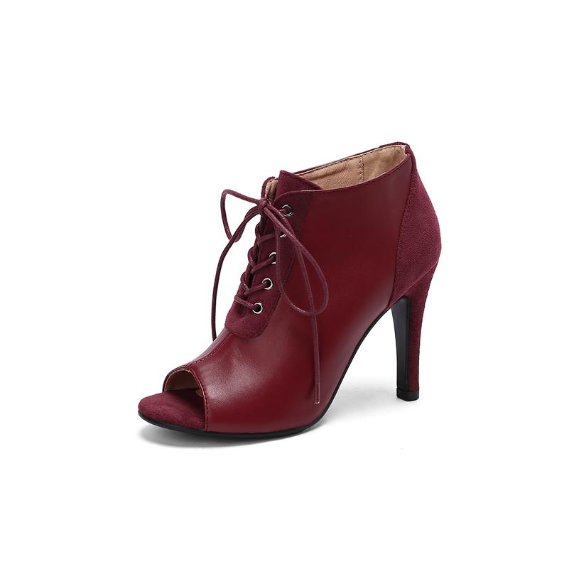 

FOREADA Женские босоножки на высоком каблуке с открытым носком, шпильки, на шнуровке, лаконичные, удобные, ботинки для джазовых танцев, женская модная обувь, лето, черный, 43 39 вино красного