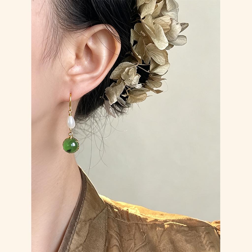 National Style Handmade Mother-of-Pearl Glass Water Drop Earrings - Forest-Inspired Sweet Temperament for Women