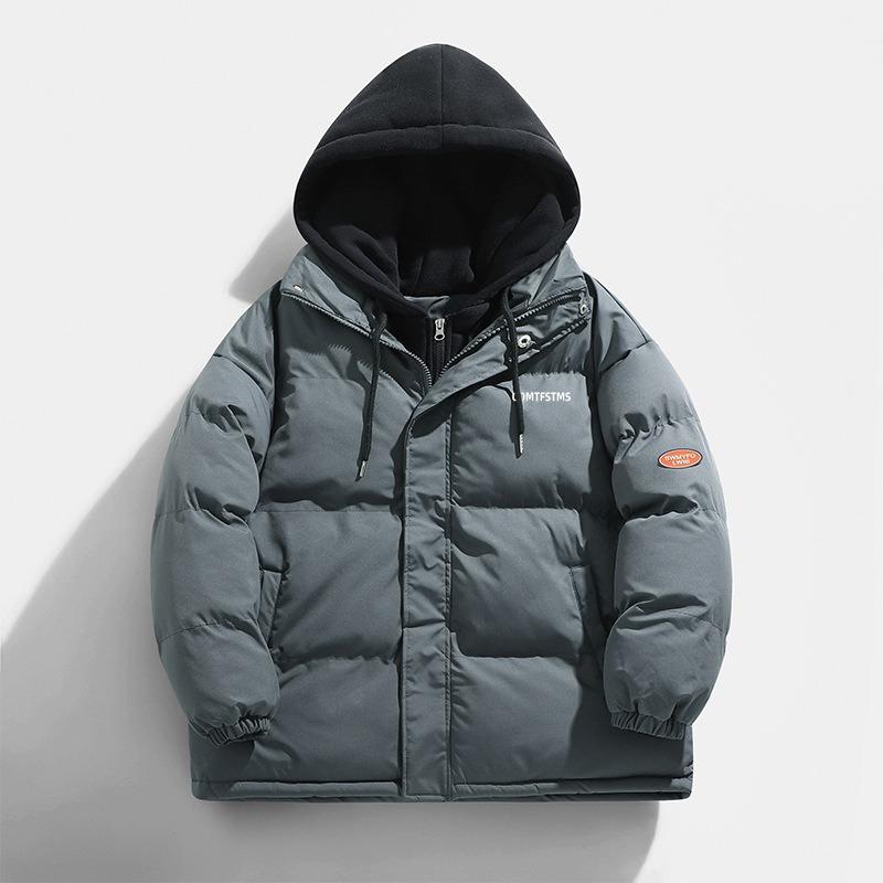 

Winter New Bread Clothes Cotton-padded Clothes Men s Short Thickened Cotton-padded Jackets Loose Trend Cotton-padded Clothes Hooded Fake Two Pieces M темно-серого