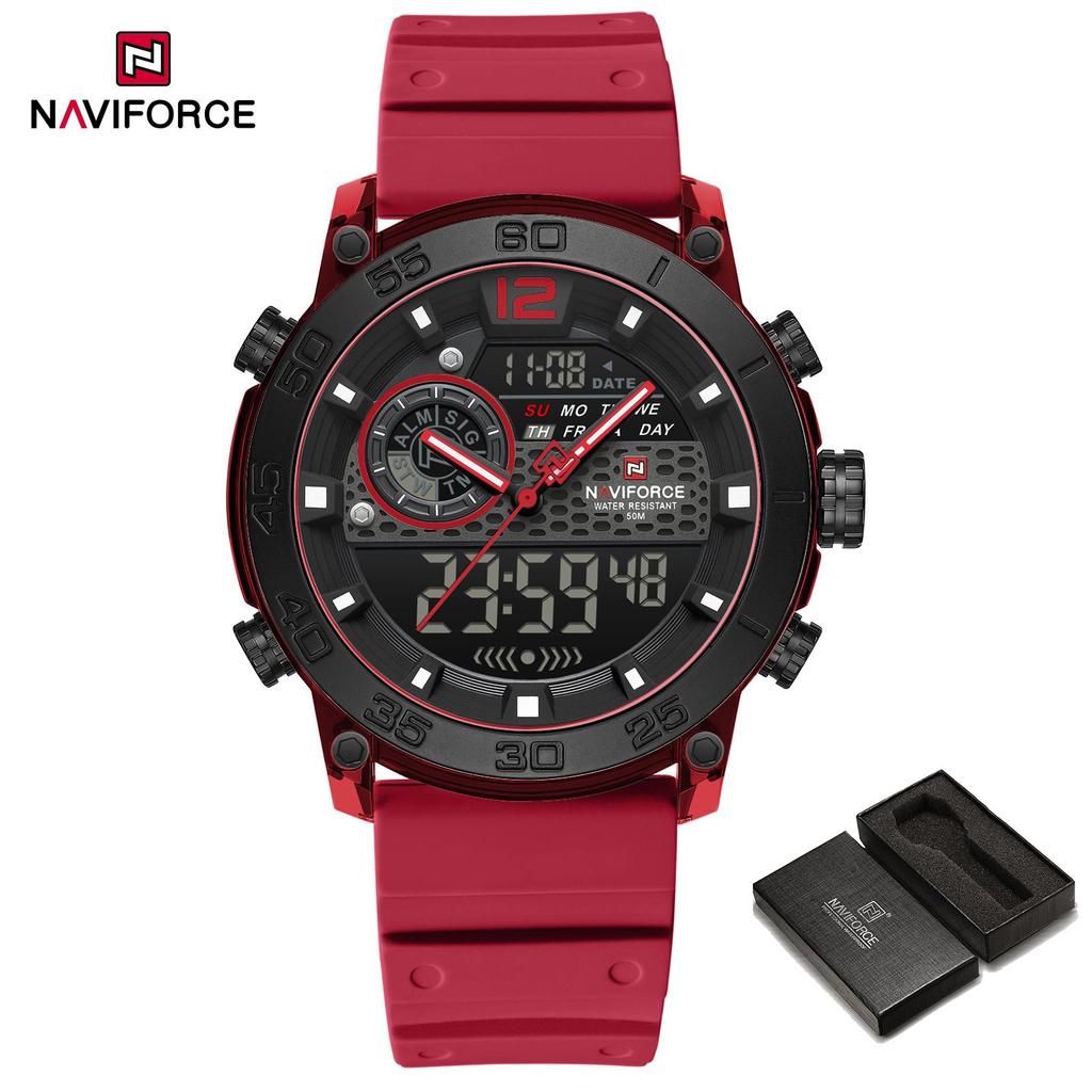 NAVIFORCE Men's Sports Watch Quartz Movement LCD Digital Watch Date Day Chronograph Waterproof Silicone Strap Boys Multifunctional Watch NF6104