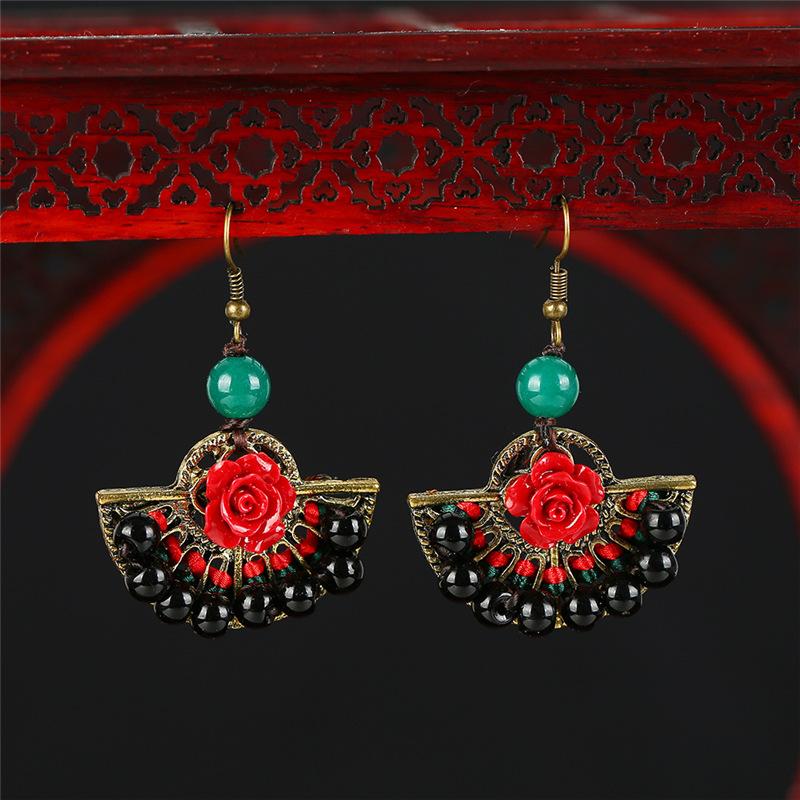 Handmade Classical Jade Fringed Earrings, Retro Female Long Style Temperament Agate Shell Antique Earrings, Earrings.