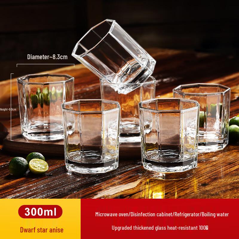 

6-Pack Heat-Resistant Octagonal Glass Water Cups
