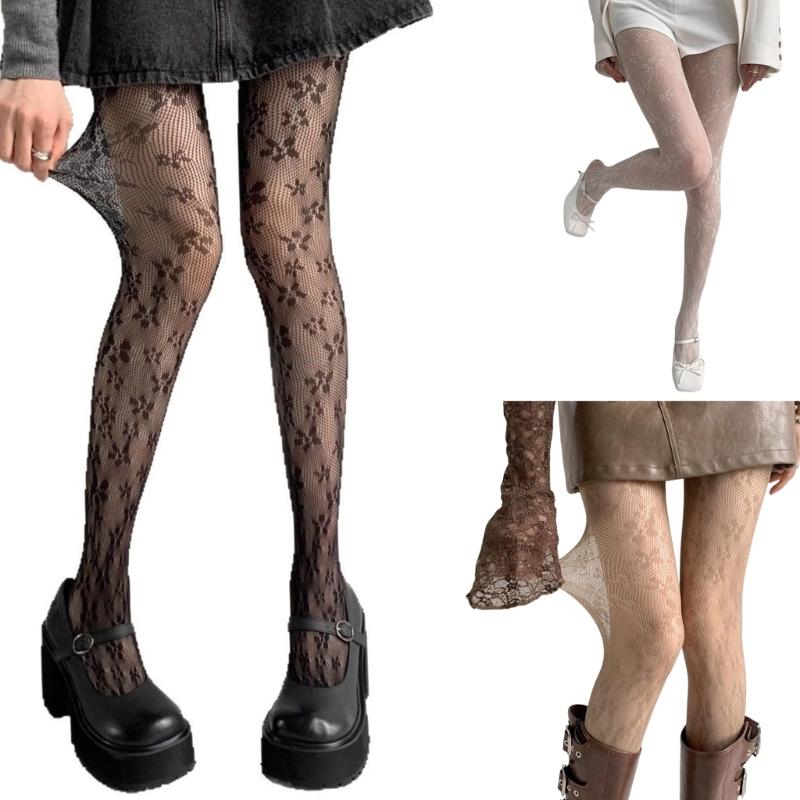 Women Lace Patterned Fishnet Tights High Waist Fishnets Leggings Net Stockings Pantyhose Thigh High Stockings Hosiery