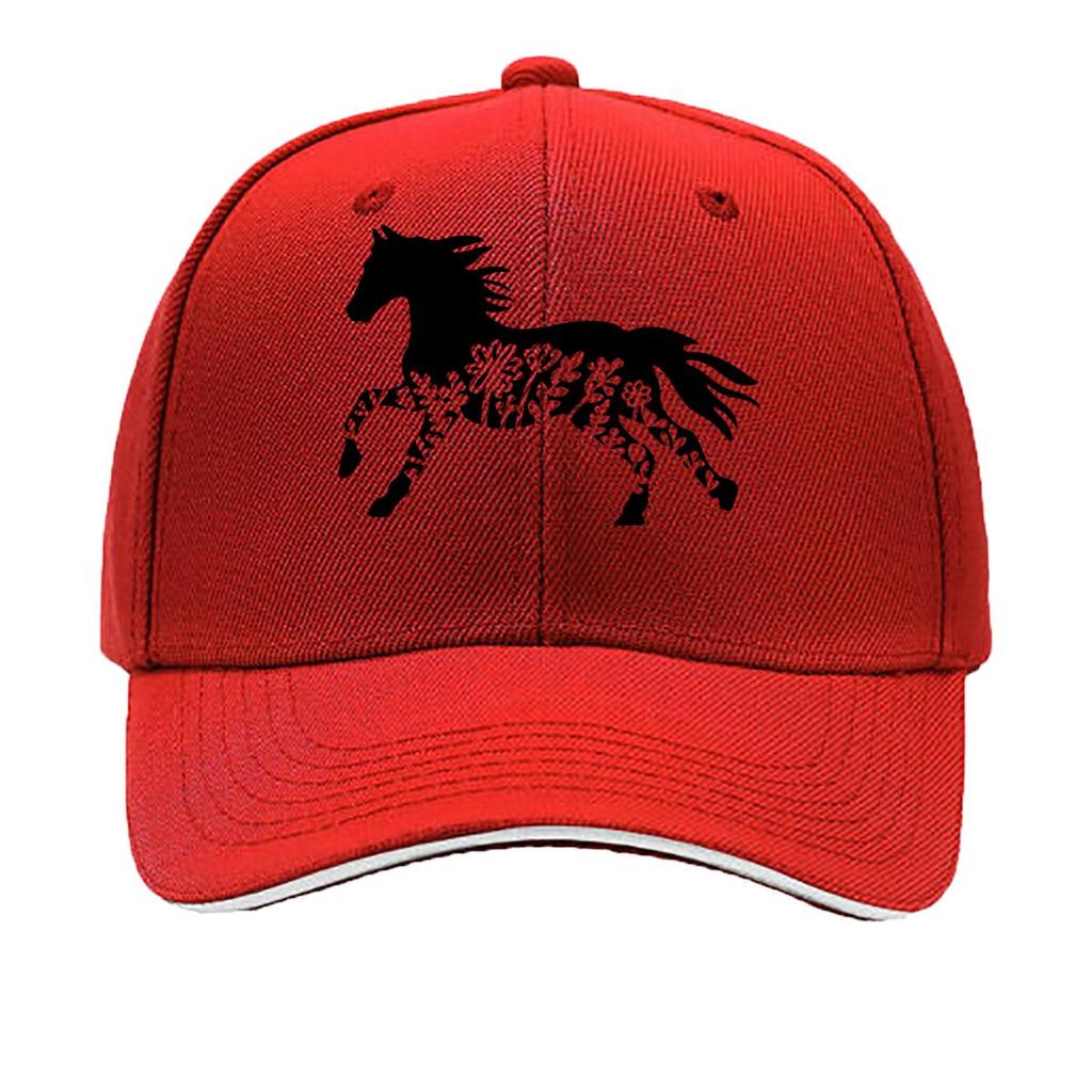 One Top Unisexs and Womens Same Style Small Flower Horse Animal Print Spring and Summer Sunshade Net Sandwich Baseball Cap