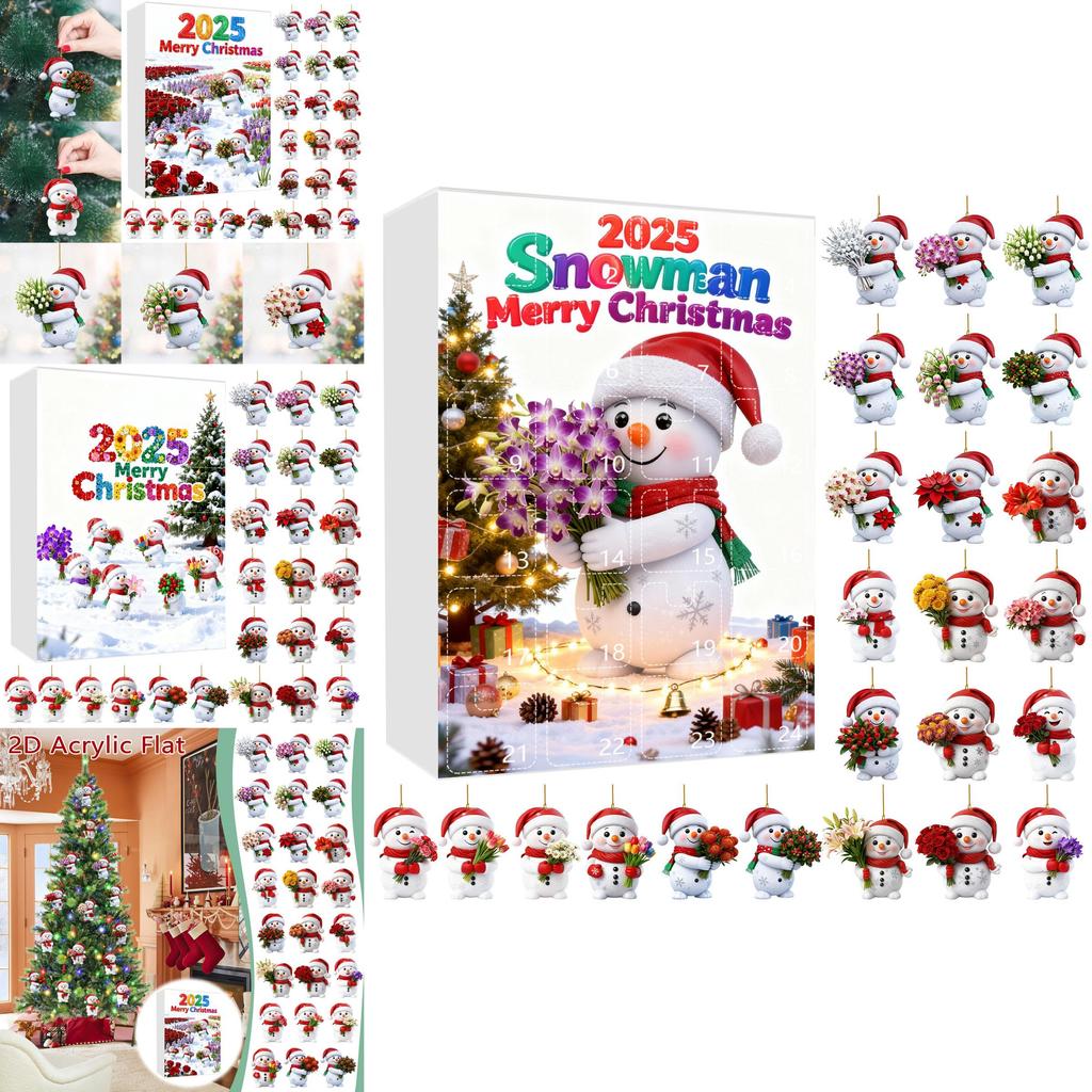 Christmas Countdown Calendar With Snowman Acrylic Ornaments For Holiday Gift Exchange