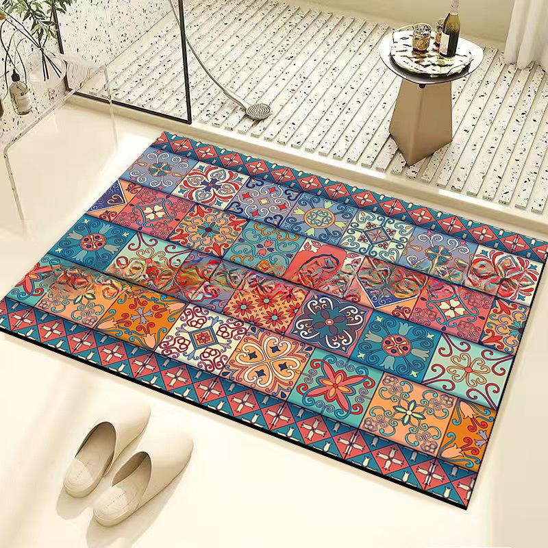 Retro Tile Diatom Mud Floor Mat Dirt-resistant Foot Mat Strong Water Absorption Non-slip Floor Mat