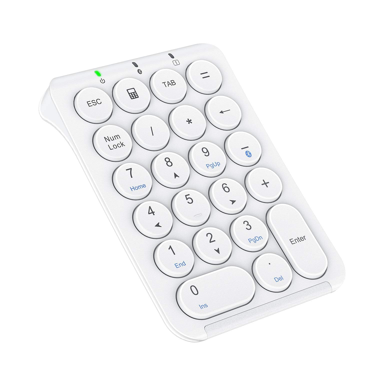 

iClever Numeric Keypad Bluetooth Wireless Number Keyboard Pantograph Charging Ultra Thin with Tab Key Bluetooth Wireless Number Pad Left Hand Device білий