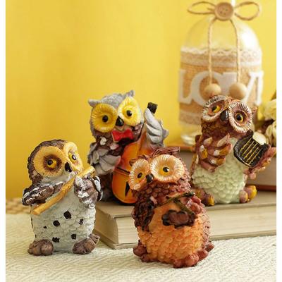 Ensemble de 4 hiboux jouant des instruments de musique, figurines, statues de jardin, articles de décoration pour la maison et l'extérieur (Multicolore)