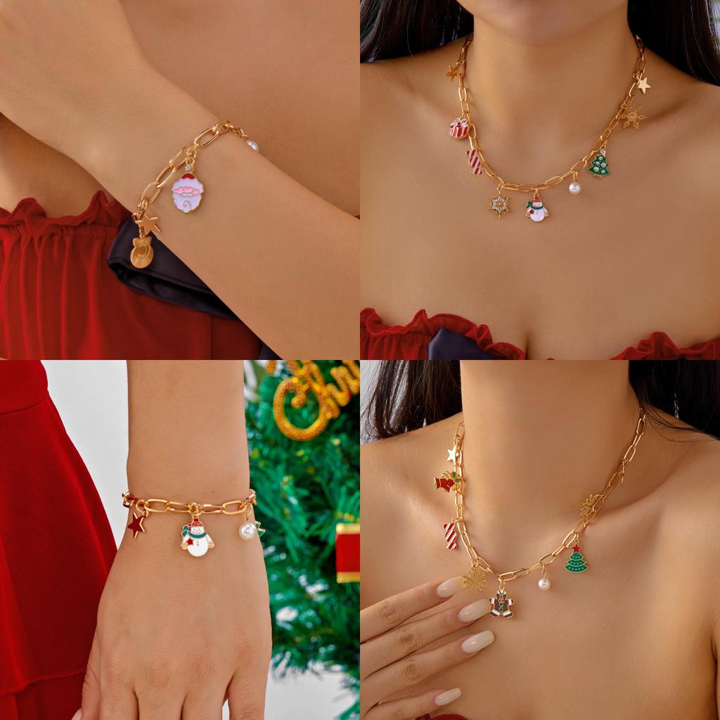 Christmas Seasonal Jewelry Set With Alloy Hand Chain And Pendant For Festive Decor