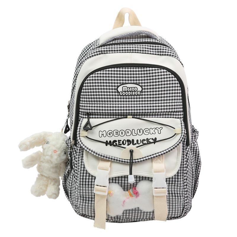 New high-value college style, fresh and sweet plaid backpack, large-capacity backpack for junior high school students