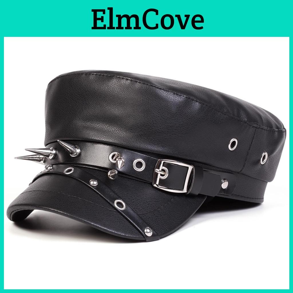Leather Pu Riveted Navy Hat Men And Women Flat Top Cap Fashion Painter Hats Artist Beret Caps