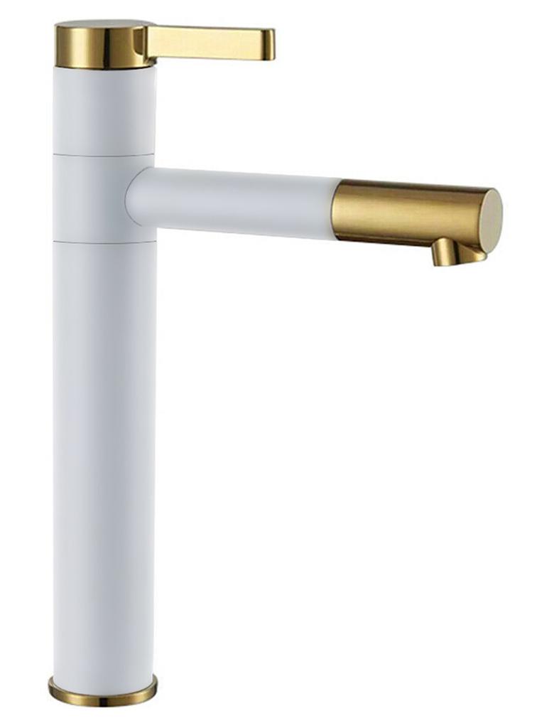 Smart White Gold Tall Washbasin Tap, White/Gold Color
