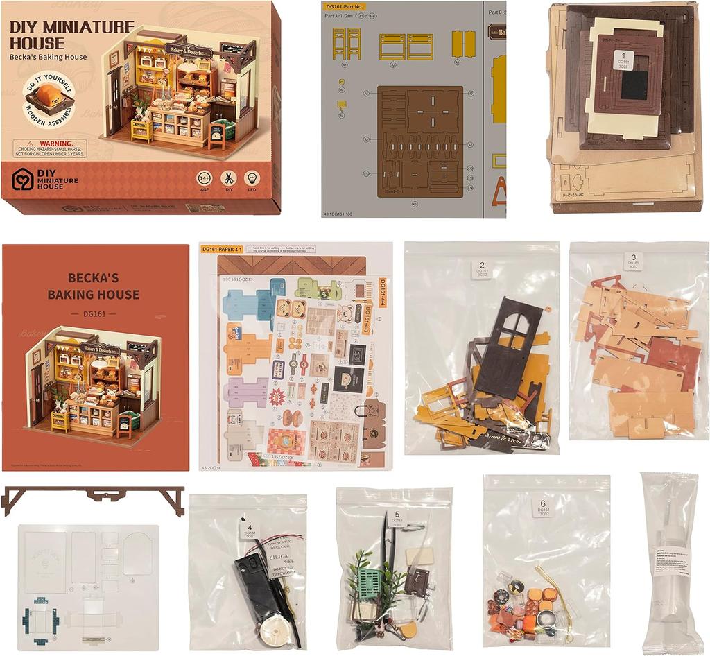 Robotime Mini Dolls House Building Kit DIY Miniature House Kit with Furniture and LED Lights for Women's or Girl's Birthday Gif