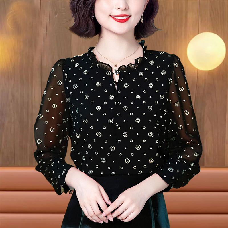 Women's High-End Ruffle Long-Sleeve Fashion Top - Loose Fit, Spring/Autumn Style.