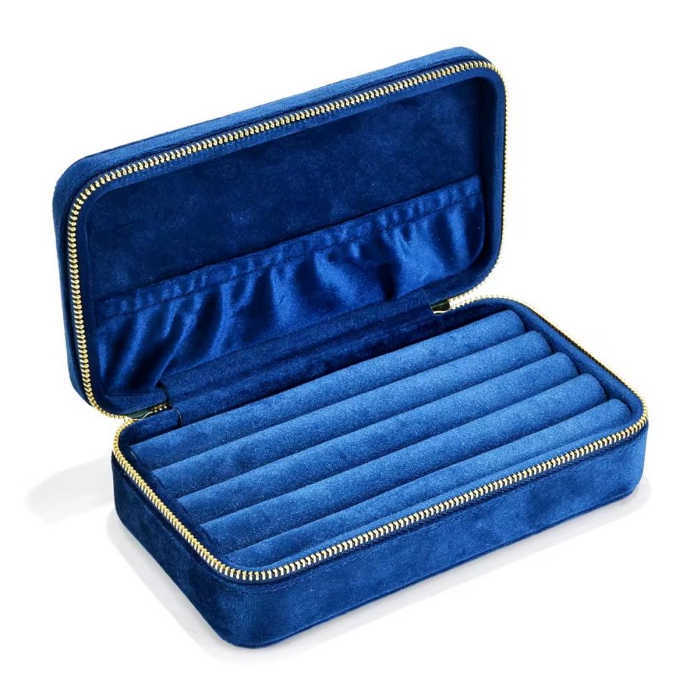 Hot Sale Luxury Velvet Ring Storage Box Custom Logo Portable Zipper Earrings Jewelry Organizer Case Travel Jewelry Box