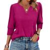 Women's Fashion Casual 3/4 Sleeve Solid Color Shirt Women's V-Neck Tops