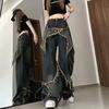 Vintage High Street Wide Leg Jeans American Retro Style Loose Fit Denim Pants Women Spring Summer