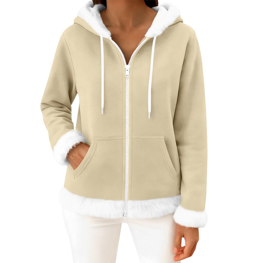 Moteriškas kasdienis madingas ilgomis rankovėmis užsegamas vilnos kardiganas su gobtuvu