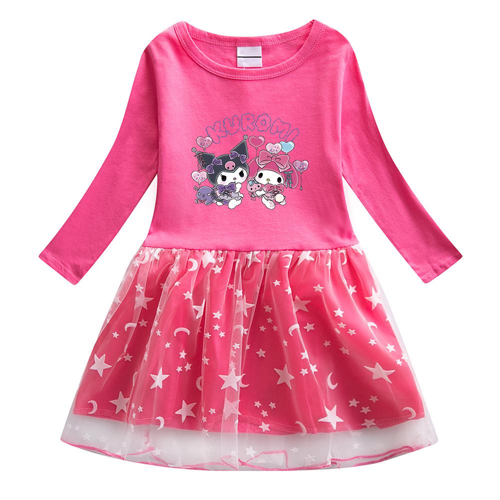 Kuromi Princess Dress: Girls' Long Sleeve Autumn/Spring Stylish Skirt Outfit