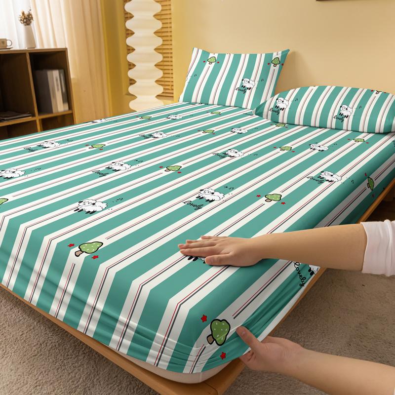 1 Cartoon Cute Animal Sheep Printed Matte Fitted Sheet, Bedroom Printed Bed Cover, Bedding (Excluding Pillowcases)