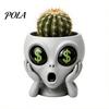 Desktop Plant Pot Funny Alien Face Planter, 3D Printed Novelty Pot, Cute Gray Cactus Head Planter for Succulents Cacti Home Table Shelf Decoration