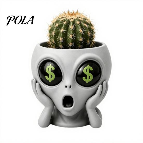 Desktop Plant Pot Funny Alien Face Planter, 3D Printed Novelty Pot, Cute Gray Cactus Head Planter for Succulents Cacti Home Table Shelf Decoration