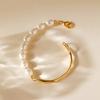 Gold Plated Half Pearl Half Irregular Metal Bangle Bracelet