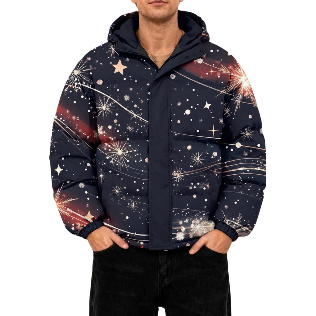 Men's Oversized Casual Down Jacket With Long Sleeves And Hood