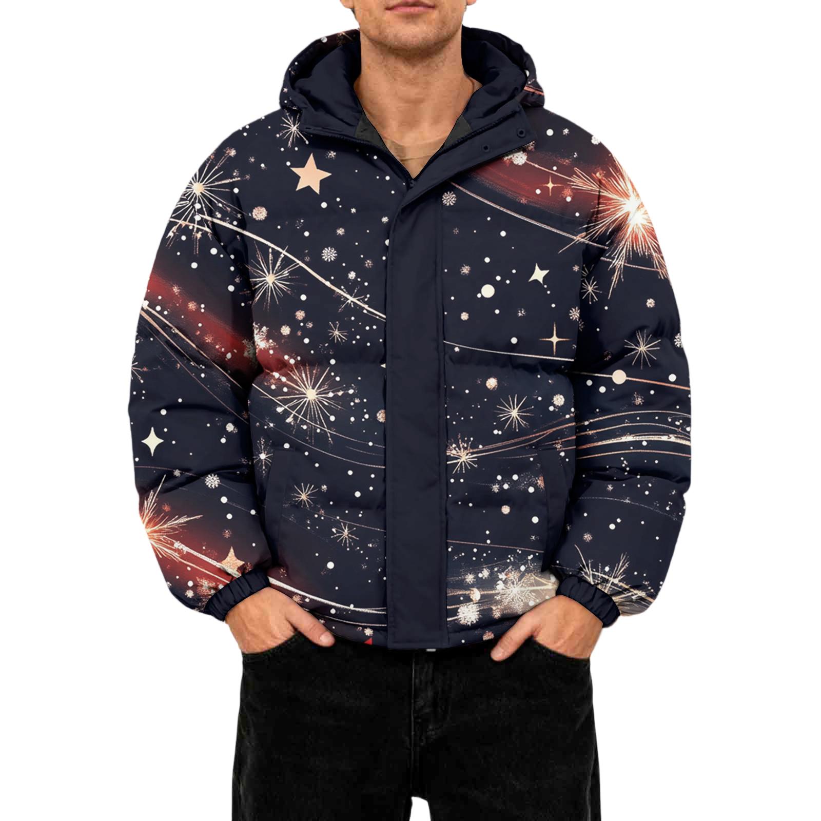 

Чоловіча повсякденна пухова куртка оверсайз з довгими рукавами та капюшоном S Темно-синій