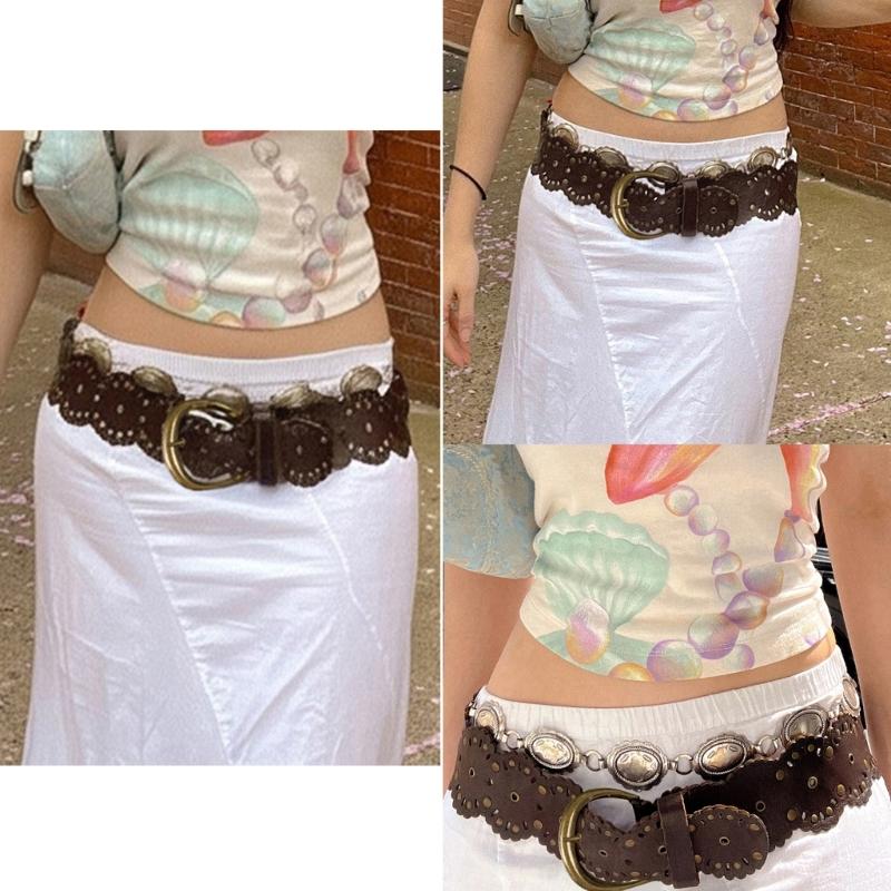 Retro Studded Wide Belt for Women And Lady 7.5cm Width PU Leather Waist Strap with Metal Rivets for Casual Outfits