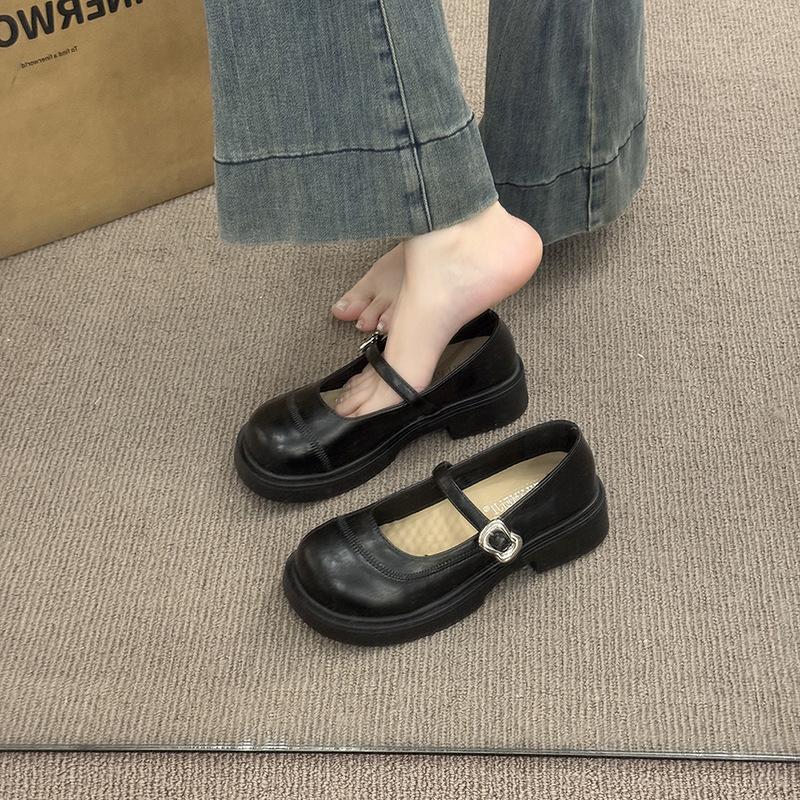 

Черные маленькие кожаные туфли женские мягкая подошва 2025 весна и лето новые удобные фея с юбкой пряжка Мэри Джейн одинарные туфли 40 чёрный