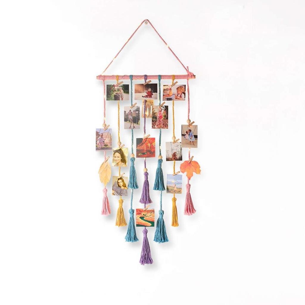 Bohemian Lace Wall Hanging Photo Display with Lights and Clips for Bedroom Decoration