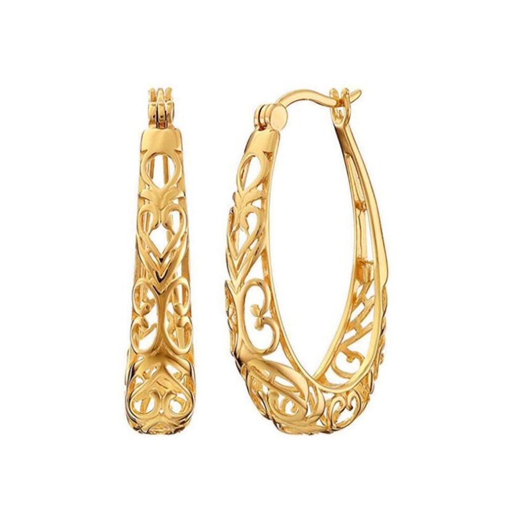 Retro European  American Flower-Shaped Hollow Earrings, Exaggerated Clip-On Style