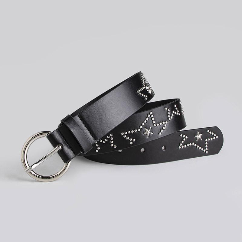 Womens Pu Fashionable Belt With Dot Patterned Studs Alloy Buckle Street Style
