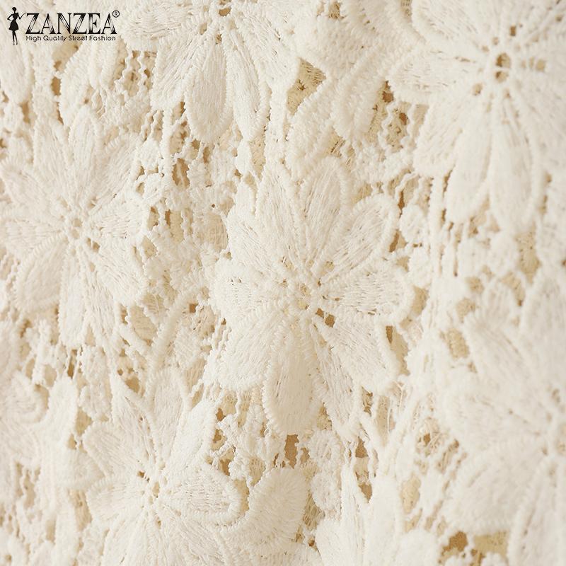 ZANZEA Women Casual Round Neck Hollow Out Lace Short Sleeve Blouse