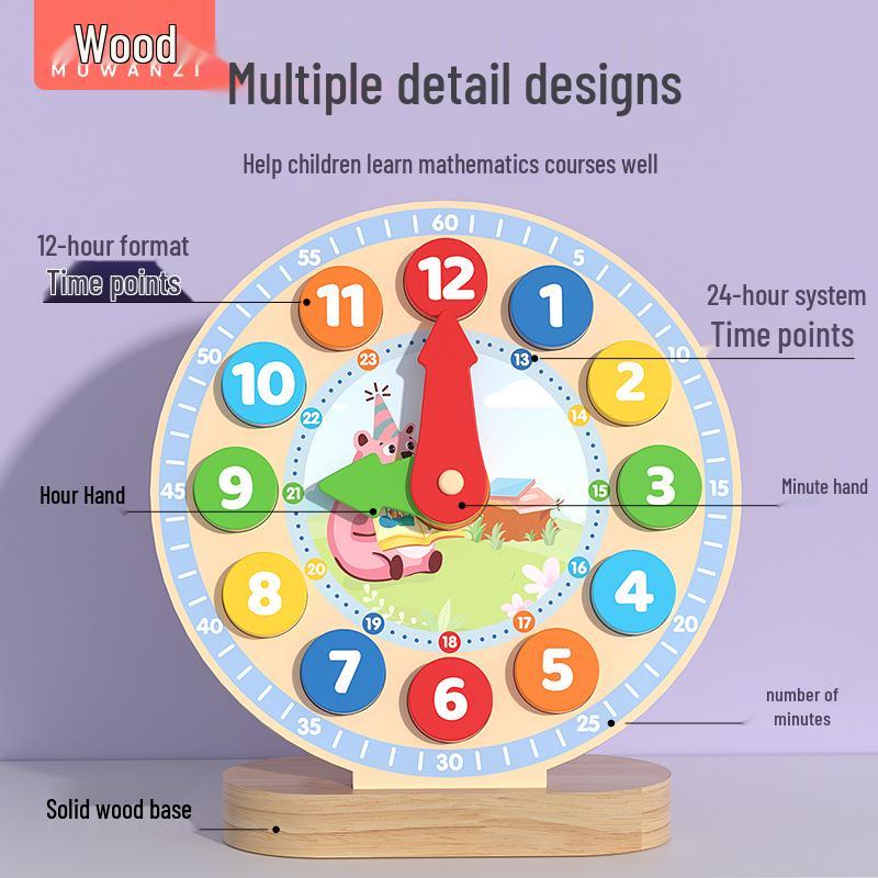 Kids' Educational Wooden Number Clock Puzzle: Early Learning Time Recognition Toy for Classrooms & Kindergartens.