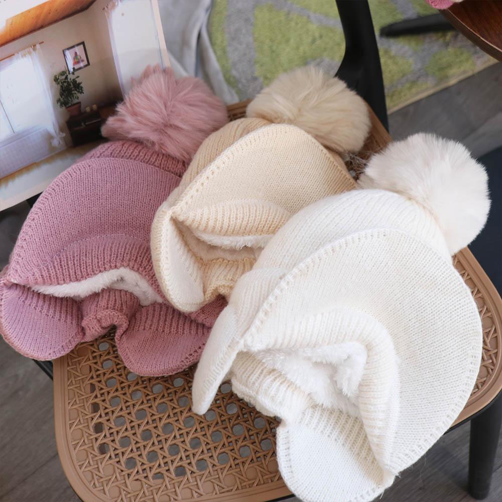 Windproof Earflaps Hat Ear Protection Knitted Baseball Hat Casual Plush Peaked Cap  Girl